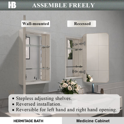 Rectangular Framed Recessed/Surface Mount Medicine Cabinet with Mirror in Brushed Nickel