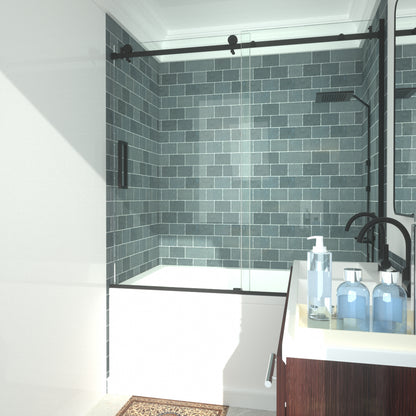 Niveal Essen 60 in. W x 60 in. H Sliding Semi-Frameless Tub Door in Matte Black Finish 15_21c89342-d236-4e59-984d-c47eadb5cbee