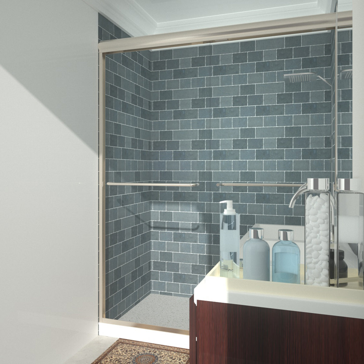 Niveal Vale 60 in. W x 72 in. H Sliding Semi-Frameless Shower Door with Clear Glass