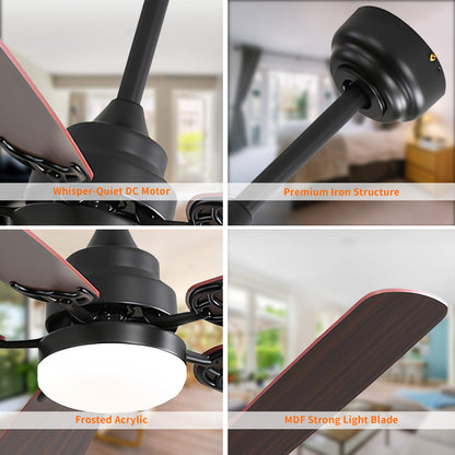 Taimei Cirrus 52 in. White Oak Downrod Standard Ceiling Fan with Integrated LED with Remote Included 5 Two-Tone Blades DC Motor 15_7e6fb090-00a8-42ce-95cc-78768eb28b99