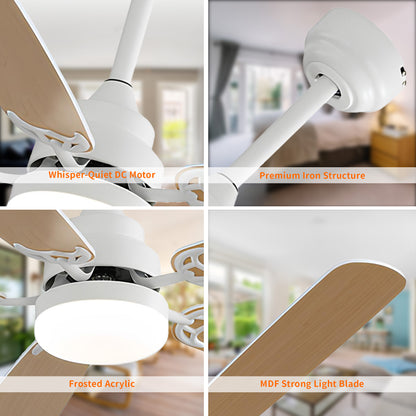 Taimei Cirrus 52 in. White Oak Downrod Standard Ceiling Fan with Integrated LED with Remote Included 5 Two-Tone Blades DC Motor 15_880d7e57-4dc6-42e3-b7cb-a5da1f5f8686