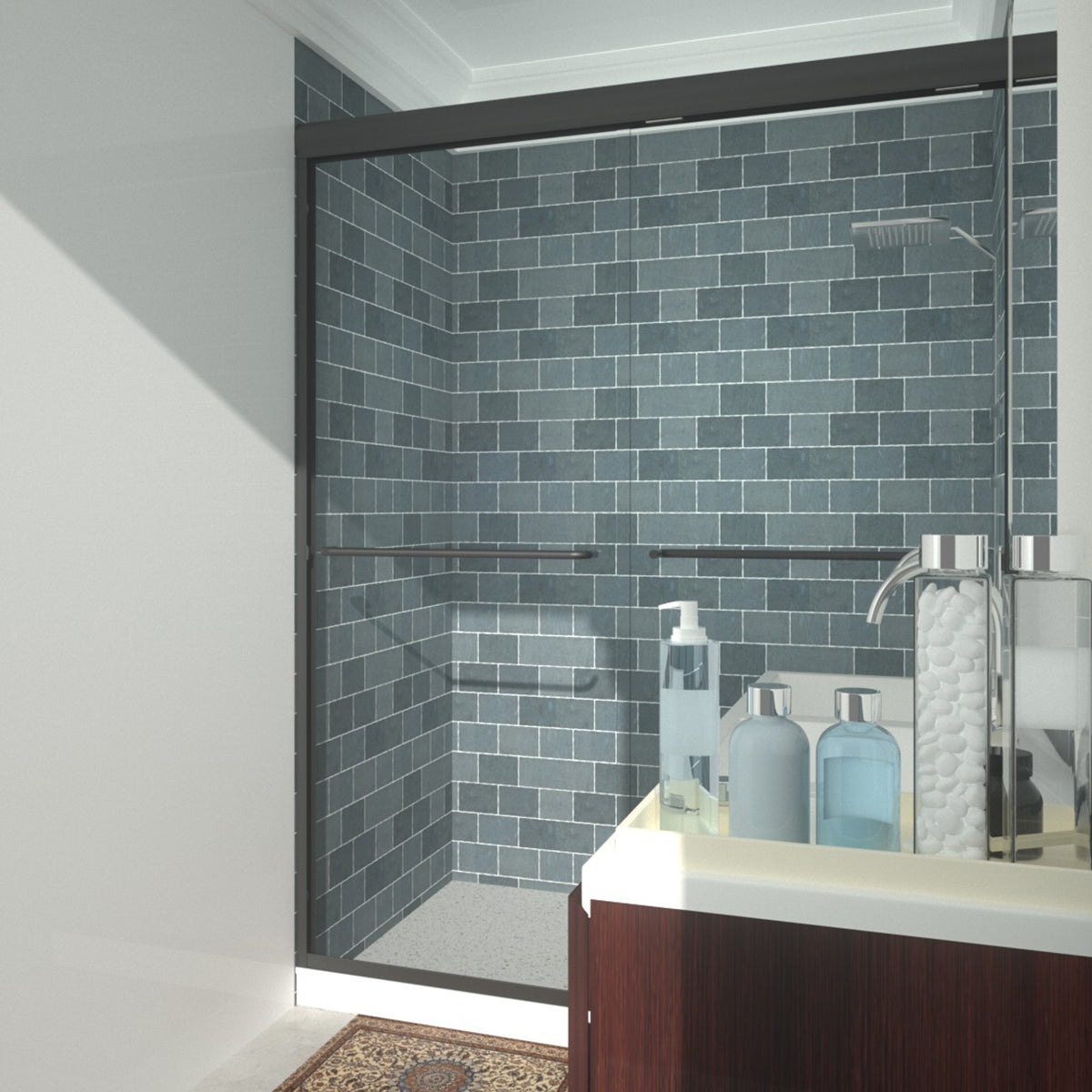 Niveal Vale 60 in. W x 72 in. H Sliding Semi-Frameless Shower Door with Clear Glass