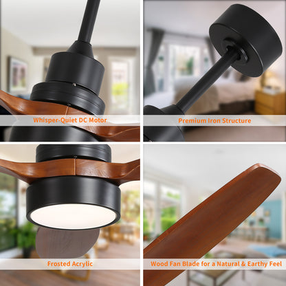 Taimei Selen 52 in. Downrod Standard Ceiling Fan with Integrated LED with Remote Included 3-Blade Reversible