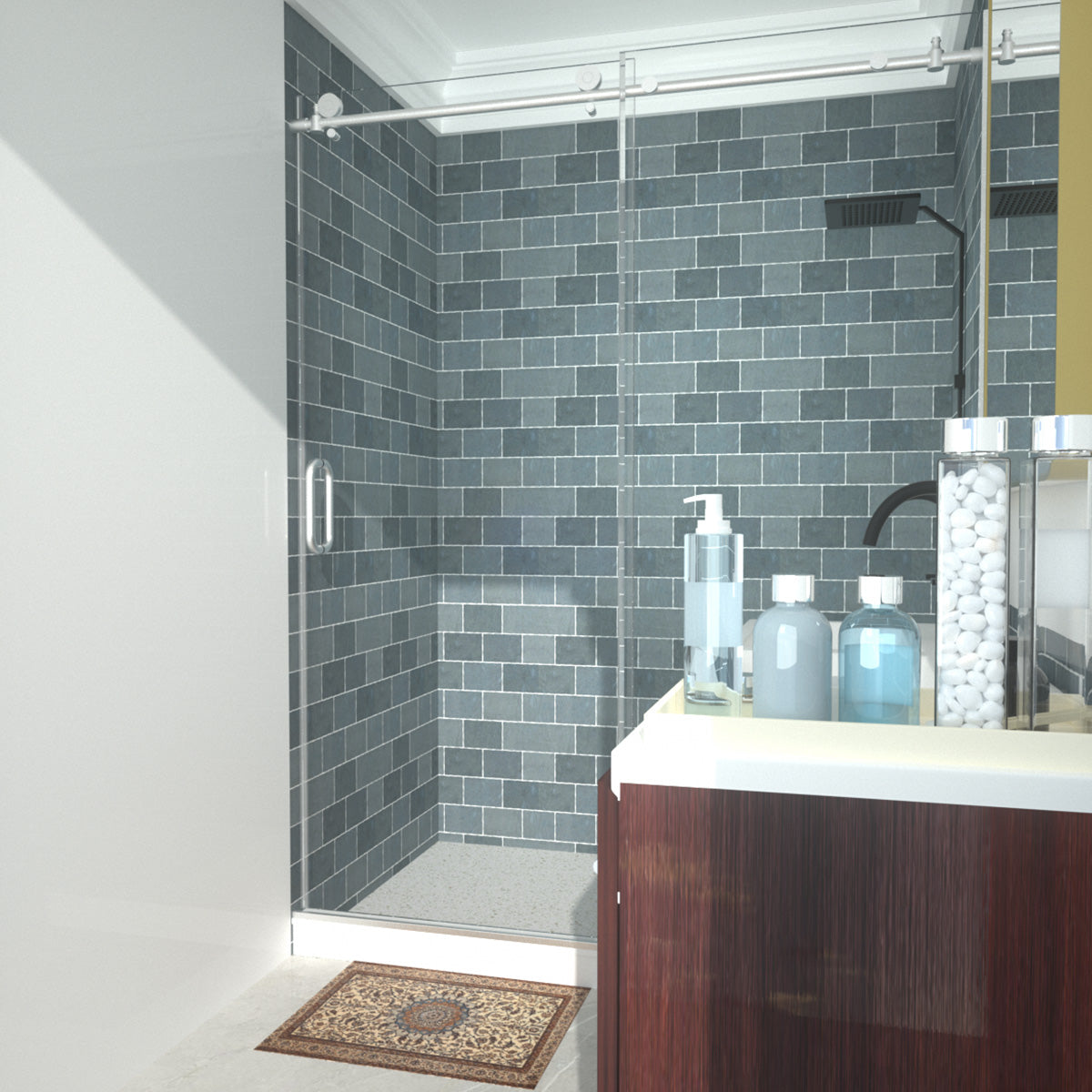 Niveal Ruhr 60 in. W x 76 in. H Sliding Semi-Frameless Shower Door with Clear Glass 15_edd46008-5c1e-4d3a-8d3b-f25ada15d0d1