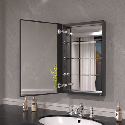 Keen Framless Recessed or Surface-Mount Rectangular Aluminum Medicine Cabinet with Mirror in Matte Black