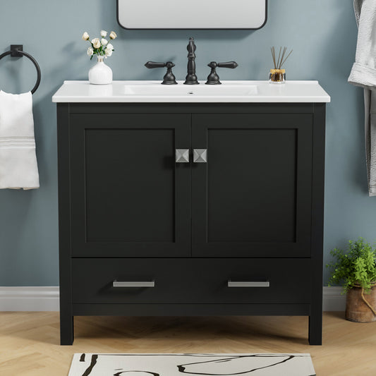 Niveal Westlyn Single Sink Freestanding White Bath Vanity with White Ceramic Top Unassembled