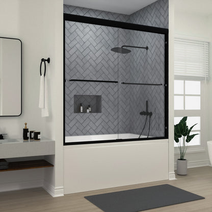 Niveal Bliss 60 in. W x 56 in. H Sliding Semi Frameless Tub Door with Clear Glass Matte Black 1_02849a5a-fe4e-40cc-b1b2-c2e7a5e36c85