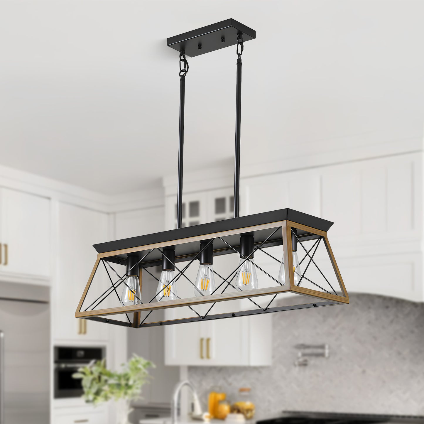 Taimei Vesper 16 in. 4-Light & Rustica 5-Light Farmhouse Industrial Chandelier Light Walnut 32 inch 1_0b981bb1-eb37-424c-a28e-992264403a1c