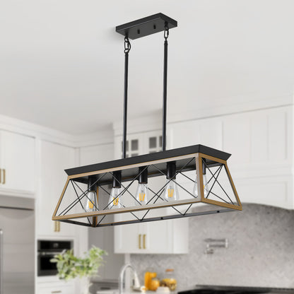 Taimei Vesper 16 in. 4-Light & Rustica 5-Light Farmhouse Industrial Chandelier Light Walnut 32 inch 1_0b981bb1-eb37-424c-a28e-992264403a1c