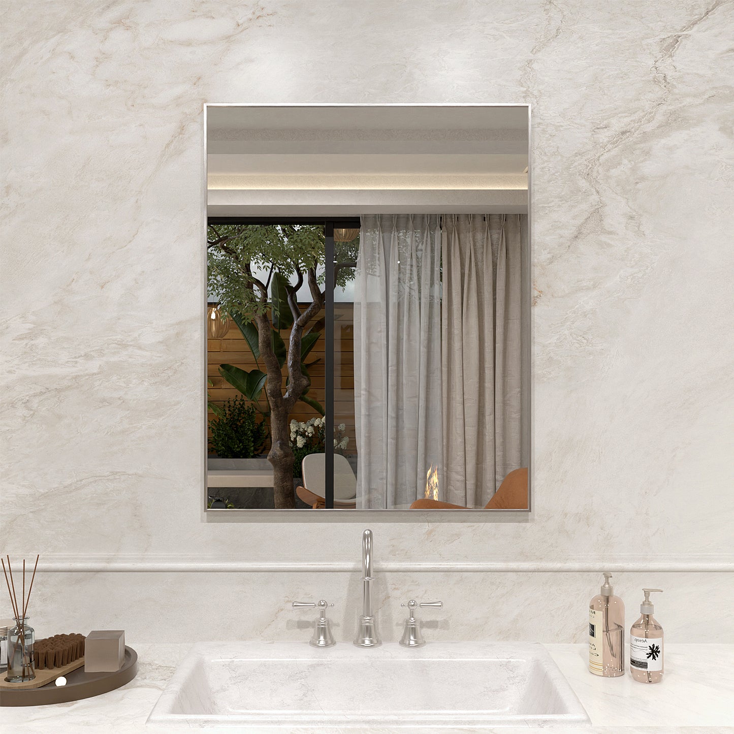 Nova 24 in. W x 30 in. H Rectangular Framed Wall Bathroom Vanity Mirror Brushed Nickel 1_0bf57fd0-941f-42d0-b8af-04f9da98a8f6