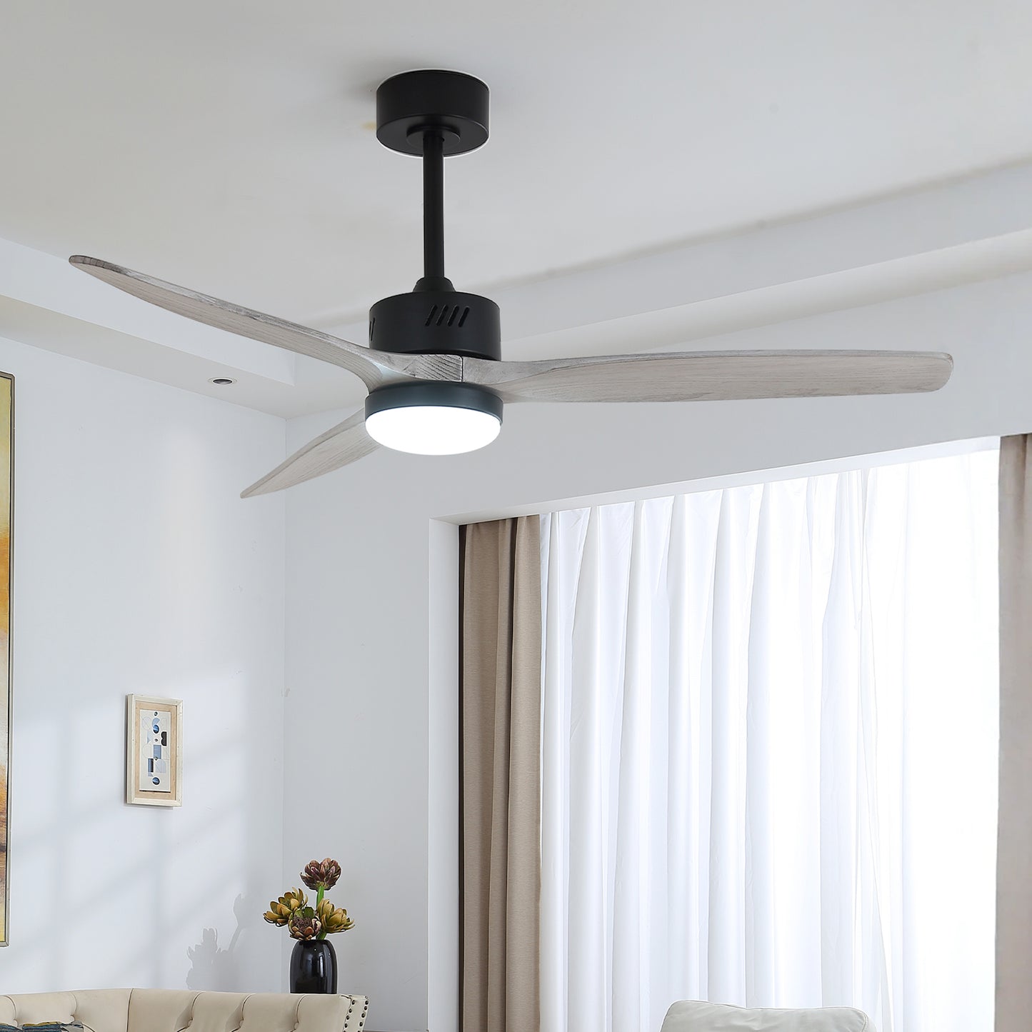 Taimei Glio 52 in. Downrod Standard Ceiling Fan with Integrated LED with Remote Included DC Motor Reversible Matte Black & White 1_0c41cb3a-d2a3-49ce-b471-fc93287cf059