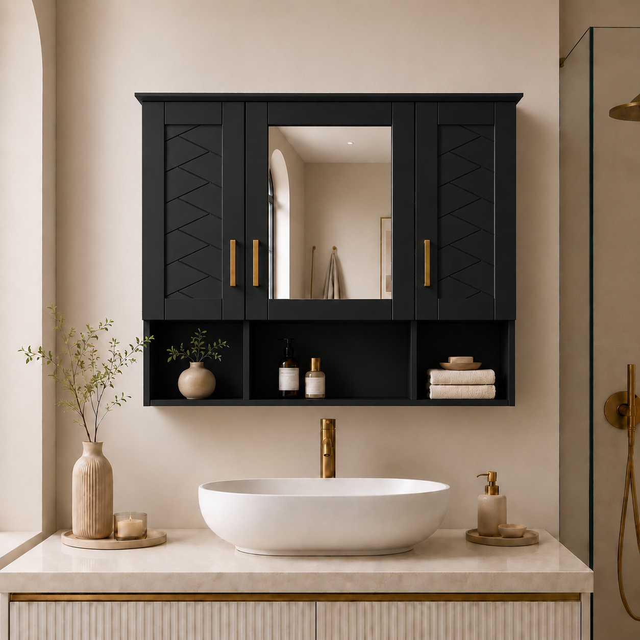 Avalon 35 in. W x 28 in. H Rectangular MDF Surface Mount Framed Medicine Cabinet with Mirror Matte-Black 1_1412c4a9-47a1-48f2-a35b-7a524d1686a5