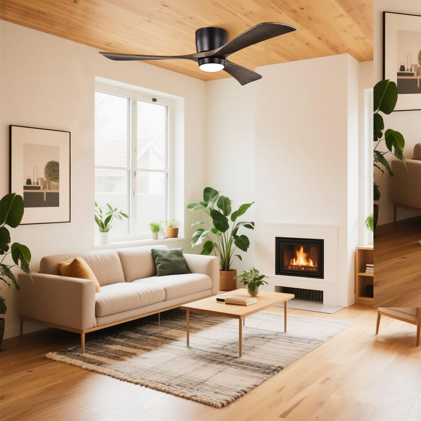 Taimei Stela 52 in. Flush Mount Standard Ceiling Fan with Dimmable LED with Remote Included DC Motor Matte Black & Dark Walnut 1_17338e0f-cd87-42c6-b94f-ab18f3b828ef