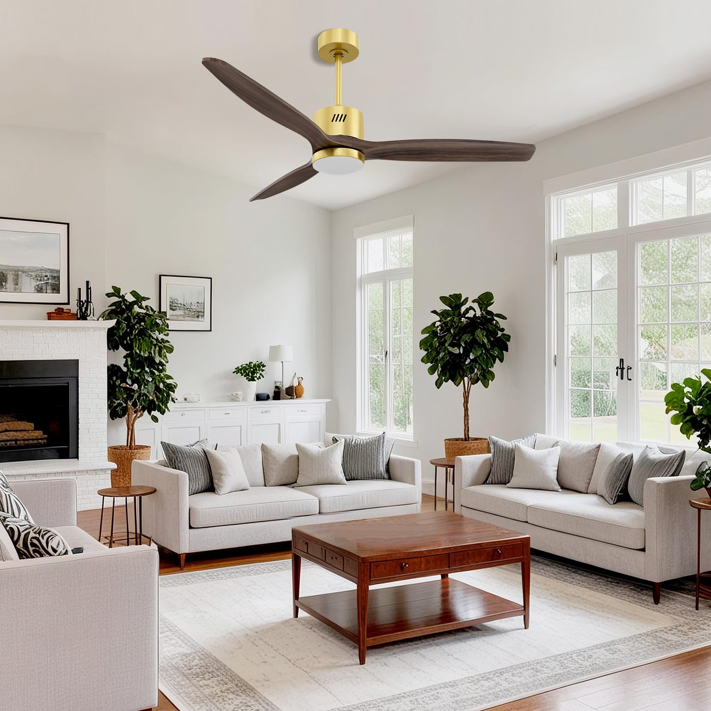 Taimei Glio 52 in. Downrod Standard Ceiling Fan with Integrated LED with Remote Included DC Motor Reversible Gold Dark Walnut 1_1a093531-491b-469a-9ca7-2f80ee666d90