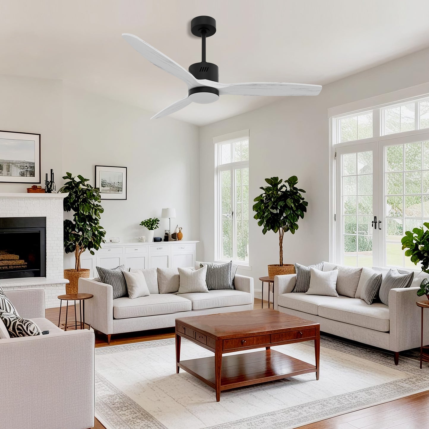 Taimei Glio 52 in. Downrod Standard Ceiling Fan with Integrated LED with Remote Included DC Motor Reversible Black White 1_1cfe05ef-47e5-4db4-af21-fa930bc289b9