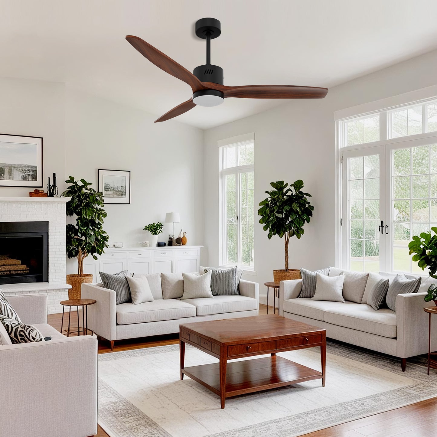 Taimei Glio 52 in. Downrod Standard Ceiling Fan with Integrated LED with Remote Included DC Motor Reversible Black Walnut 1_1d374ac7-293f-4986-ab91-a26ba0295337