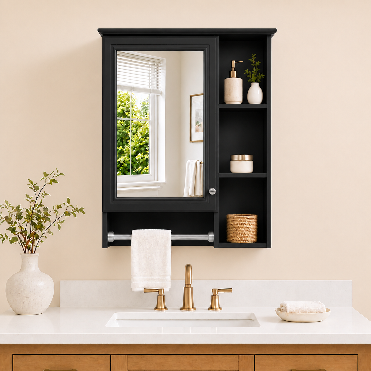 Harmony 24 in. W x 28 in. H Rectangular Surface Mounted Medicine Cabinet with Mirror and Tower Bar Matte Black 1_1dbd87a8-1b4c-48c9-acbd-eef25913ae46