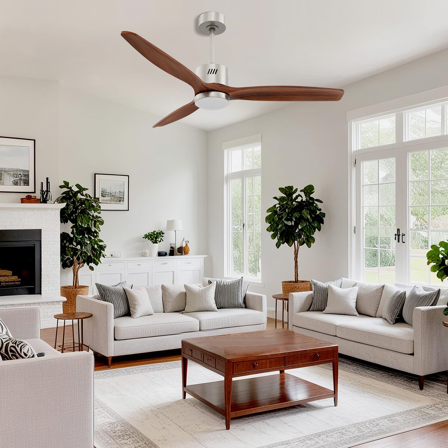 Taimei Glio 52 in. Downrod Standard Ceiling Fan with Integrated LED with Remote Included DC Motor Reversible Nickel Walnut 1_1f82a060-cc89-465e-b30d-08ebe91e64e1