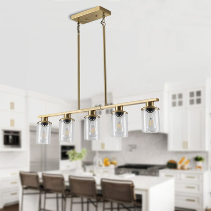 Taimei Aero 37 in. Industrial 5-Light Chandelier with Clear Glass Shades Gold 1_205250d5-aee3-4a3b-8b20-ba55e82cc80f