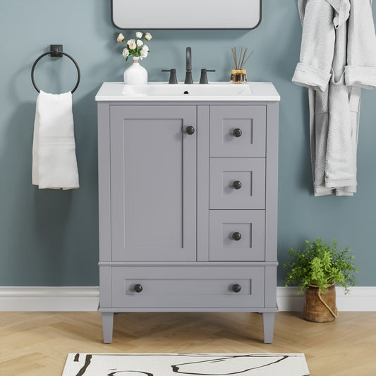 Niveal Everly Single Sink Freestanding Light Green Bath Vanity with White Ceramic Top Unassembled