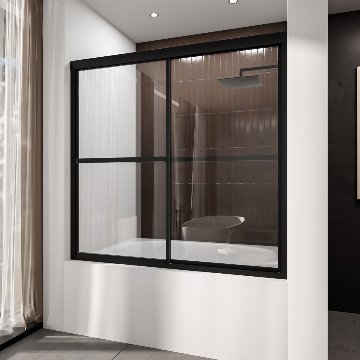 Niveal Luminous 59 in. W x 56 in. H Sliding Framed Tub Door with Clear Tempered Glass Matte Black 1_254c7043-a481-41b3-81ab-94546f205b36