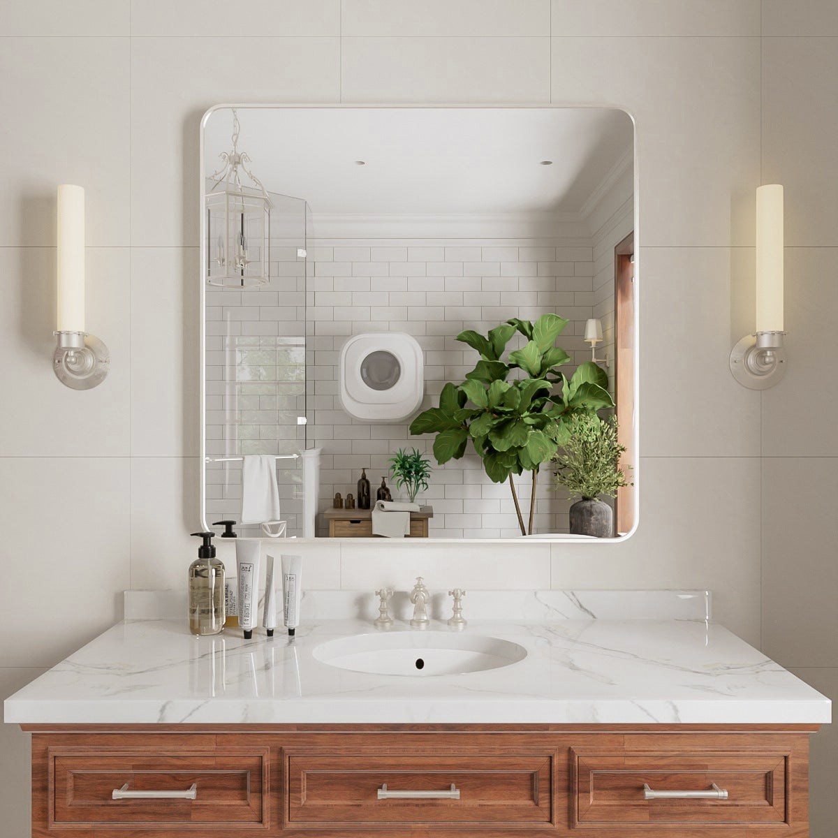 Niveal STRE Series Rectangular Framed Wall Bathroom Vanity Mirror Brushed Nickel 36 in. W x 36 in. H 1_2769441b-2494-4535-88db-299887a219ab