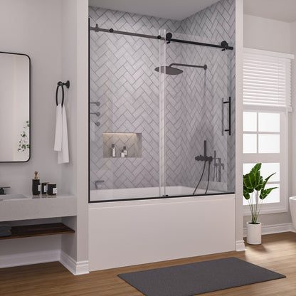 Niveal Luxe 60 in. W x 60 in. H Sliding Semi Frameless Tub Door with Clear Glass Matte Black 1_2bac25e5-bc38-4384-b18b-8b05ab4e8162
