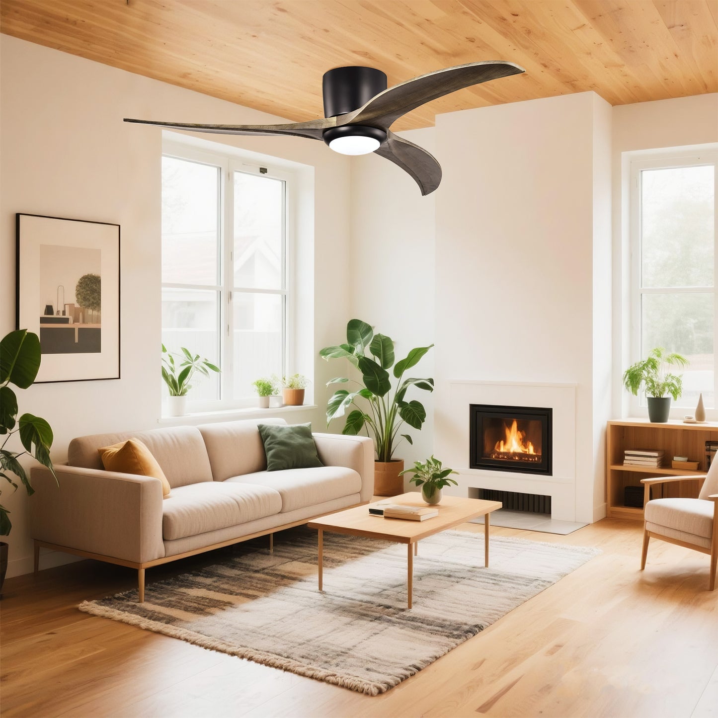 Taimei Niveu 52 in. Flush Mount Standard Ceiling Fan with Dimmable LED with Remote Included DC Motor Matte Black & Dark Walnut 1_2c7b6b1f-7f95-45fa-b2f1-fe511fe22679