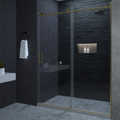 Niveal Ruhr 60 in. W x 76 in. H Sliding Semi-Frameless Shower Door with Clear Glass Gold 1_2c9bfd56-1030-4e2b-8bb7-96e94159cec4