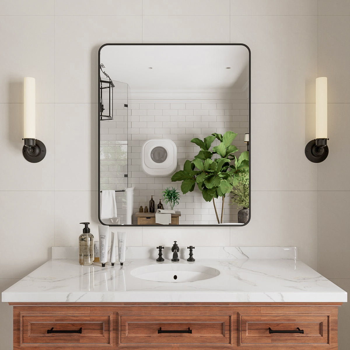 Niveal STRE Series Rectangular Framed Wall Bathroom Vanity Mirror Matte Black 30 in. W x 36 in. H 1_2d6ae5b6-b178-4549-bcda-840eb086f19b