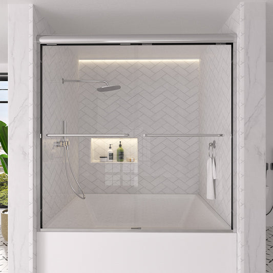 Shine 60 in. W x 56 in. H Semi-Frameless Sliding Tub Door with 1/4 in. Clear Tempered Glass