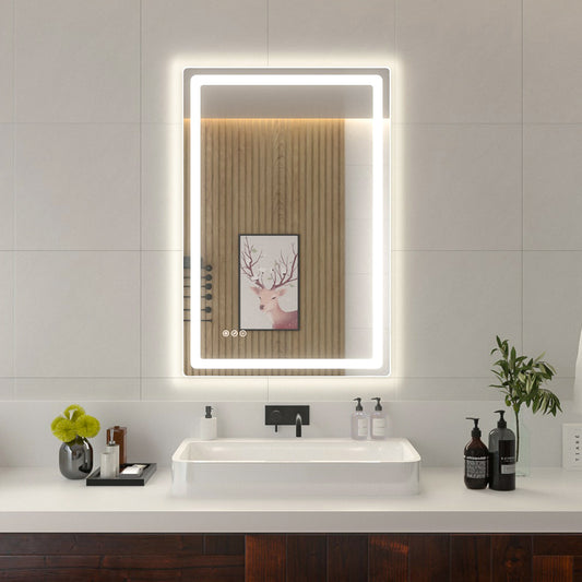 Niveal LMU Series Rectangular Frameless LED Wall Bathroom Vanity Mirror in Silver