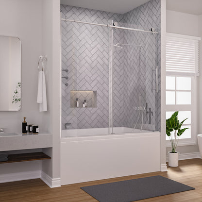 Niveal Vale 60 in. W x 60 in. H Sliding Semi Frameless Tub Door Chrome 1_314c79ad-b3e9-4d51-b7af-54dbe84aefba