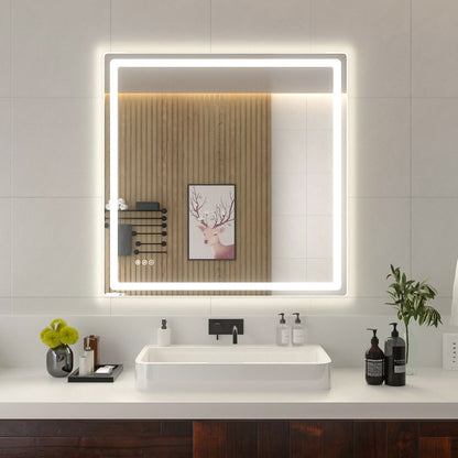 Niveal LMU Series Rectangular Frameless LED Wall Bathroom Vanity Mirror in Silver