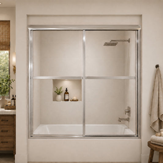 Elunir 59 in. W x 56 in. H Sliding Framed Tub Door in Silver Finish with Clear Glass Chrome 1_332fba84-7756-4a47-98cd-a89c172269f1
