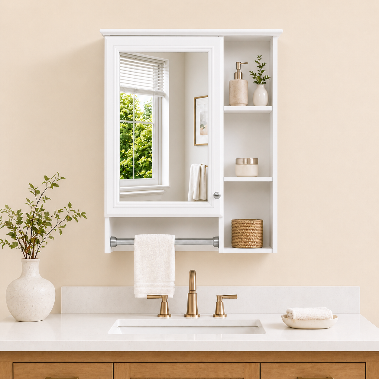 Harmony 24 in. W x 28 in. H Rectangular Surface Mounted Medicine Cabinet with Mirror and Tower Bar White 1_33d641c0-0508-4812-92ad-35f6e4adc55d