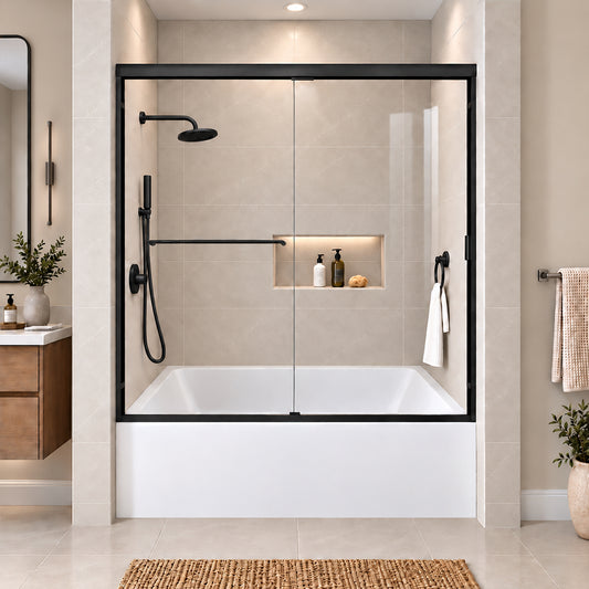 Wish 60 in. W x 56 in. H Sliding Bath Tub Door in Semi Frameless with Clear Glass Matte Black 1_34211d7a-9a1d-43f9-995f-ad45781e12c5