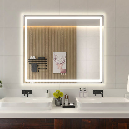Niveal LMU Series Rectangular Frameless LED Wall Bathroom Vanity Mirror in Silver