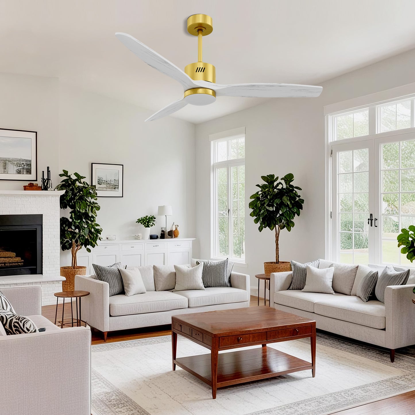 Taimei Glio 52 in. Downrod Standard Ceiling Fan with Integrated LED with Remote Included DC Motor Reversible Gold & White 1_374a5858-0d3e-4f95-a398-4d72960118d0