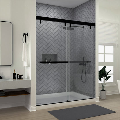 Niveal Koln 60 in. W x 72 in. H Sliding Semi-Frameless Shower Door with Clear Glass Matte Black 1_3bbdea0f-c5ca-4cc0-b96a-213983a46e91