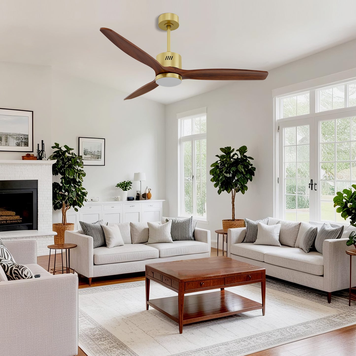 Taimei Glio 52 in. Downrod Standard Ceiling Fan with Integrated LED with Remote Included DC Motor Reversible Gold & Walnut 1_3d353d95-1360-4c4c-88b9-d4c6fb570e84