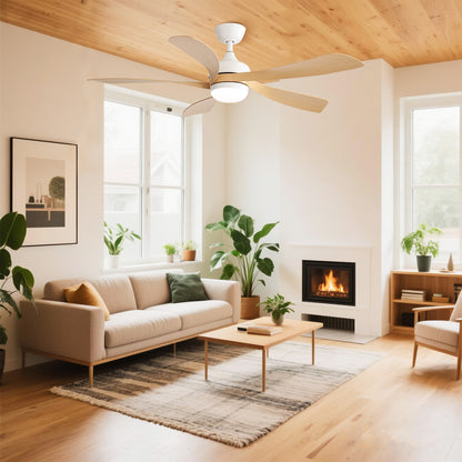 Taimei Sleek 52 in. Ceiling Fan - 5 Precision ABS Blades with Soft LED Light and Whisper-Quiet 6-Speed Remote Control White & Oak 1_3d362d55-409b-4024-9ddf-d1138e6ed343