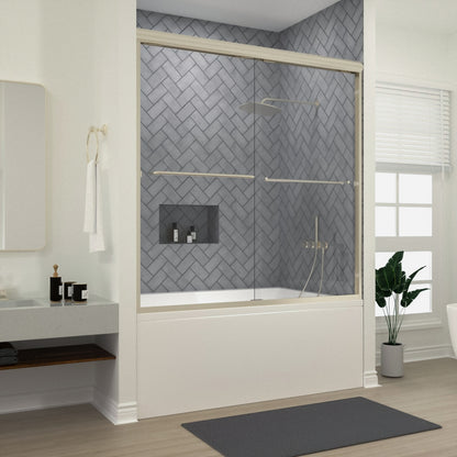 Niveal Bliss 60 in. W x 56 in. H Sliding Semi Frameless Tub Door with Clear Glass Brushed Nickel 1_414633ed-9aca-4127-a9b3-c5c6d5dfc745
