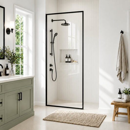 Monture 34 in. W x 72 in. H Fixed Framed Shower Screen Door in Matte Black Clear Glass C 1_44aa3c3d-3a16-46aa-b4d3-de65e2ec88ab