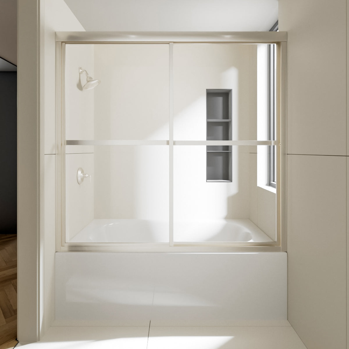 Nivorix Cleo 59 in. W x 56 in. H Sliding Framed Tub Door with Clear Tempered Glass