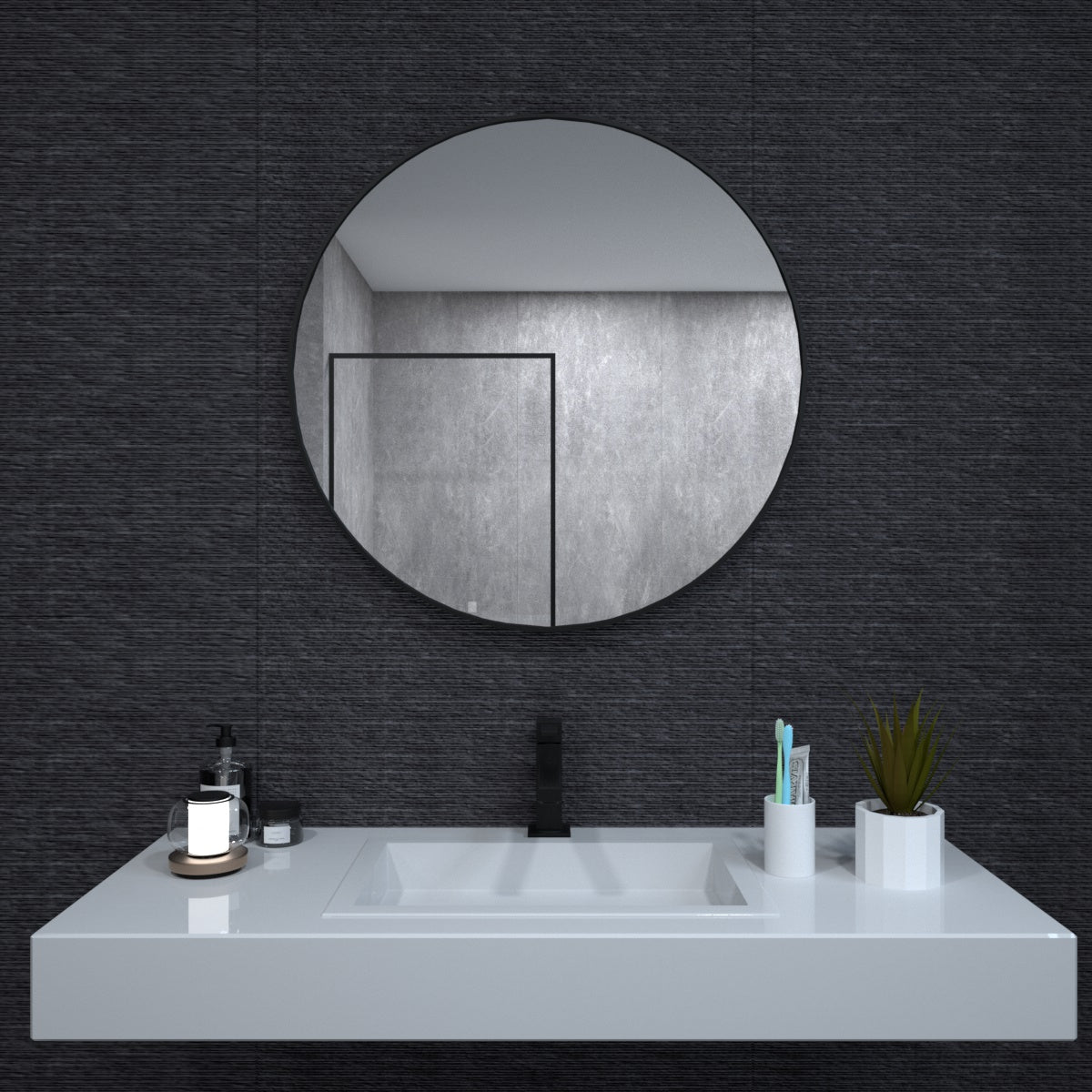 Niveal RM Series Round Framed Wall Bathroom Vanity Mirror 32 in. W x 32 in. H 1_4aadd71d-924b-4bb6-b69f-ba847e935f63