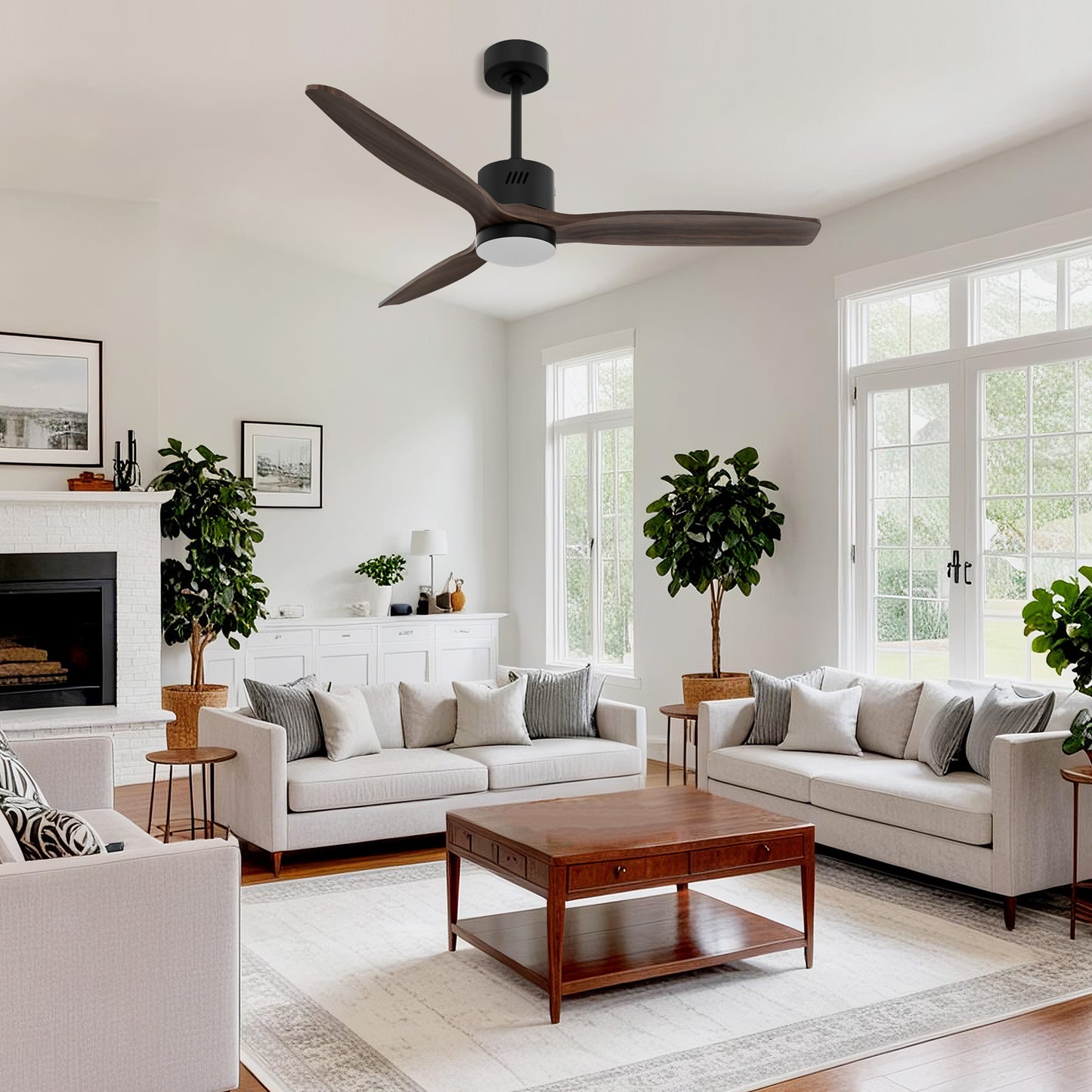 Taimei Glio 52 in. Downrod Standard Ceiling Fan with Integrated LED with Remote Included DC Motor Reversible Black Dark Walnut 1_4b8d4978-5713-4036-8312-97061dc6ad31