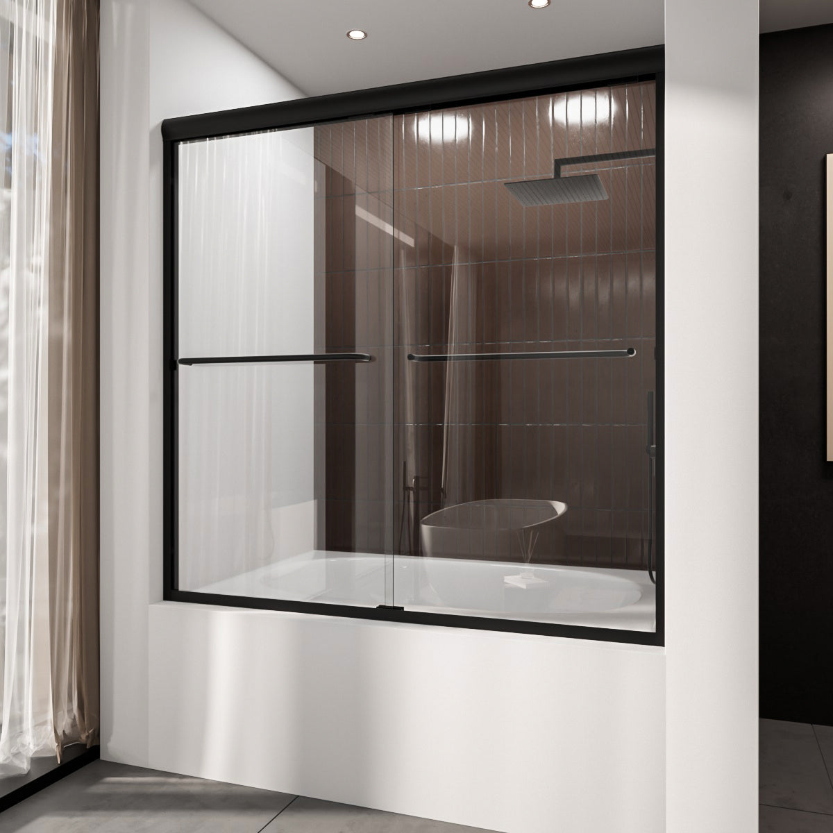 Niveal Victory 56 in. H x 60 in. W Sliding Semi-Frameless Tub Door with Clear Glass Matte Black 1_4babf3c3-cb25-4e54-b9a3-50de8c6fd3d2