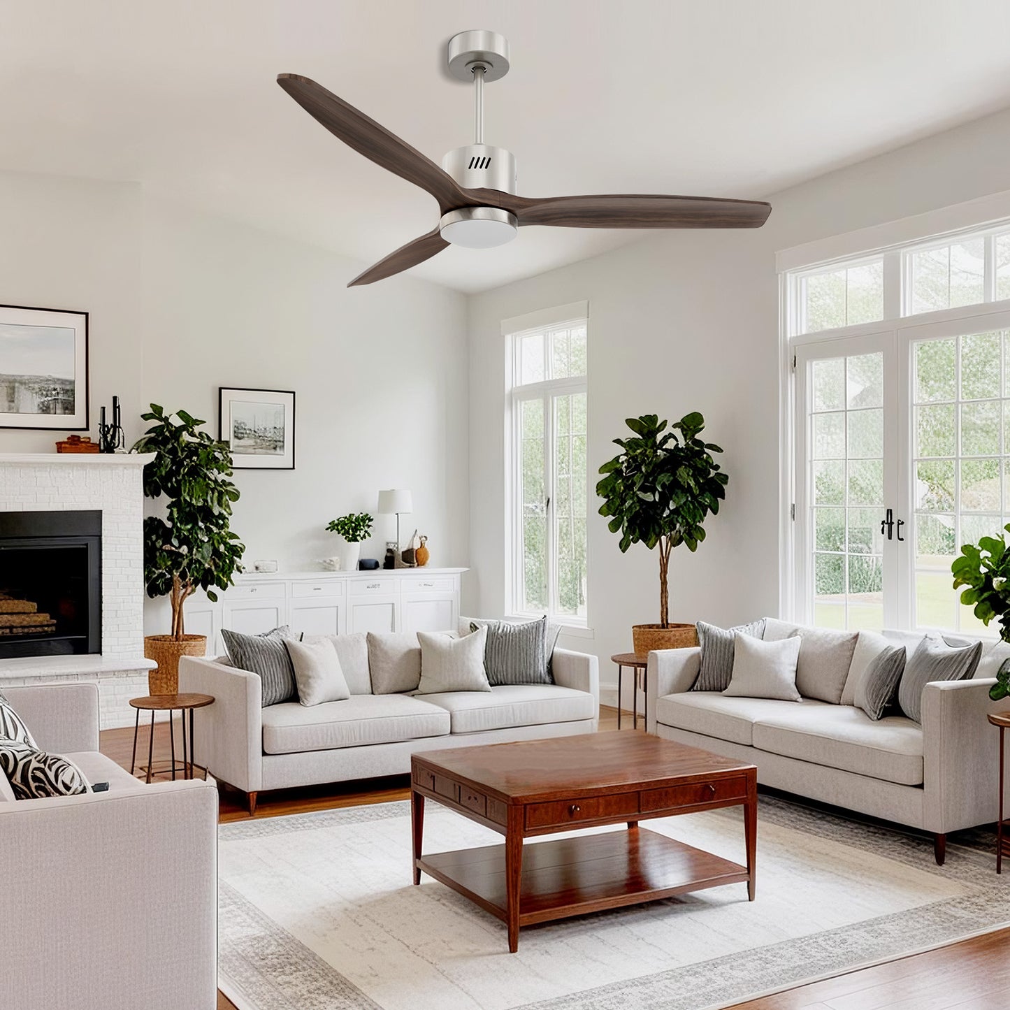 Taimei Glio 52 in. Downrod Standard Ceiling Fan with Integrated LED with Remote Included DC Motor Reversible Nickel Dark Walnut 1_4f3dc85a-f246-4269-b6c6-600118697b28