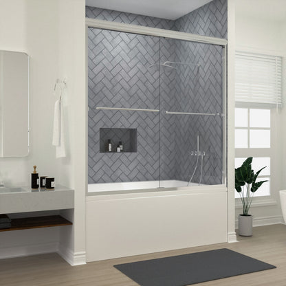 Niveal Bliss 60 in. W x 56 in. H Sliding Semi Frameless Tub Door with Clear Glass Silver 1_50230ab8-d83f-4763-adb9-6f4a222ab586